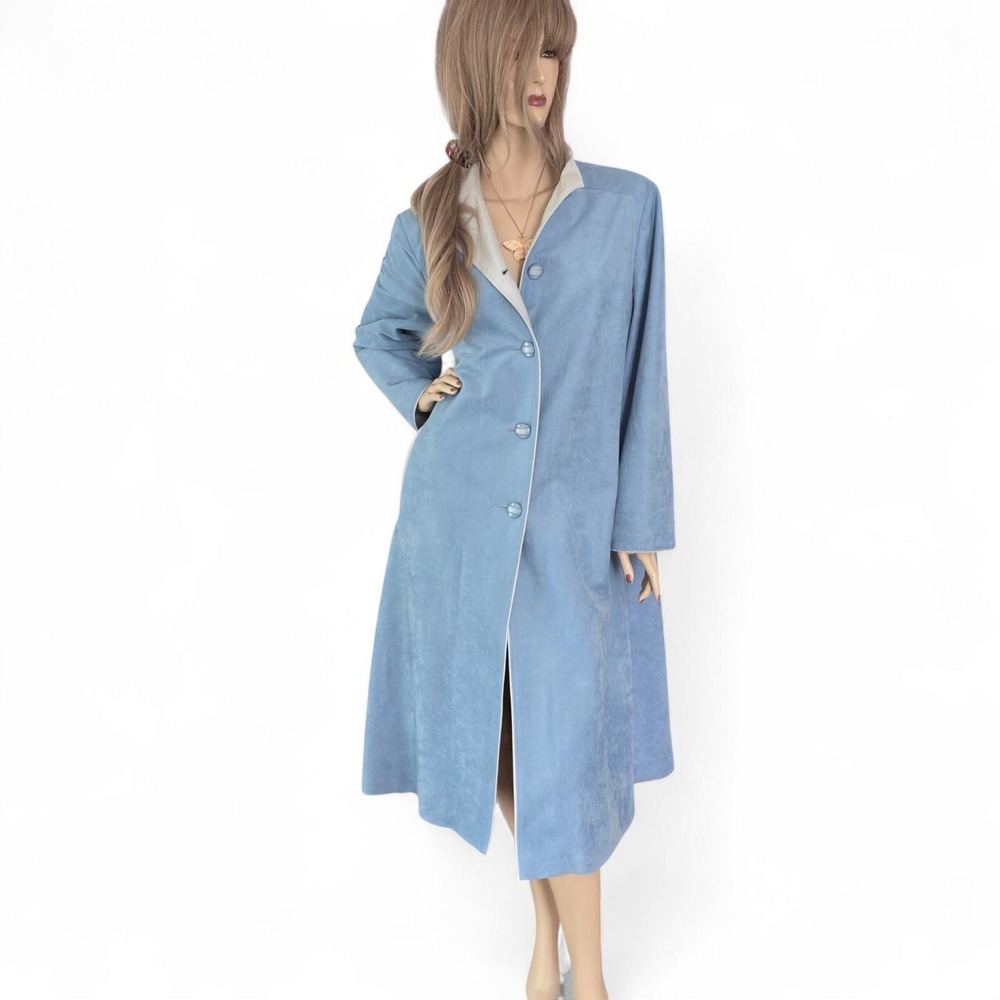Vintage 1980s Blue Faux Suede Coat Size XL